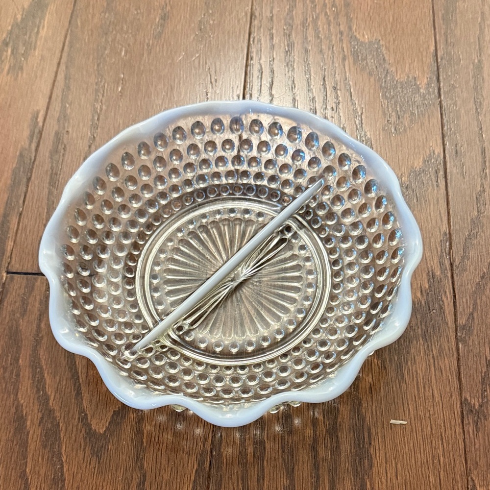 Fenton White and clear hobnail serving dish